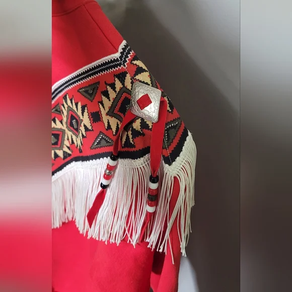 Red Sweatshirt with Fringe M Tassel Western Boho Handmade - Picture 5 of 5